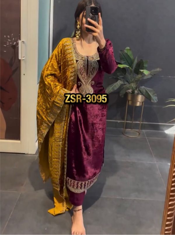 SHREE HARI ZSR 3095 DESIGNER VELVET SUITS WHOLESALE