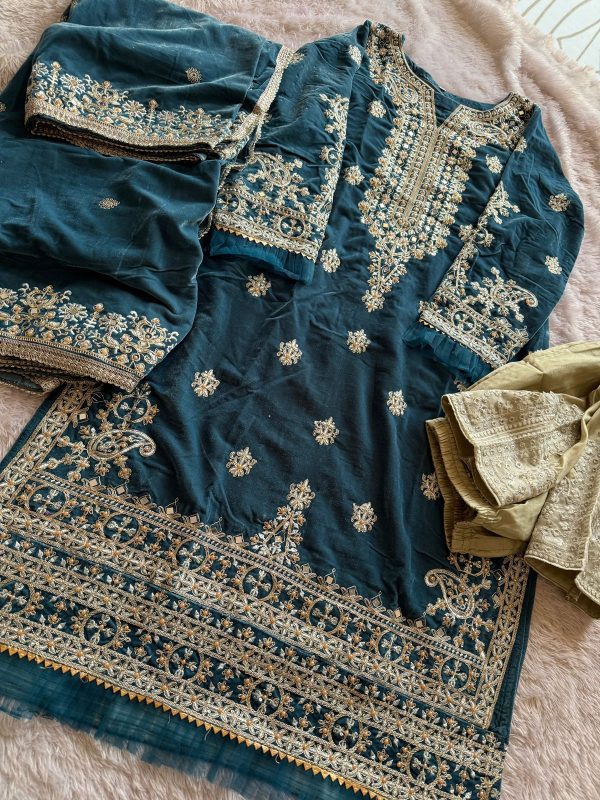 ZIAAZ DESIGNS 378 BLUE VELVET SUITS WHOLESALE