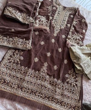 ZIAAZ DESIGNS 378 BROWN VELVET SUITS WHOLESALE