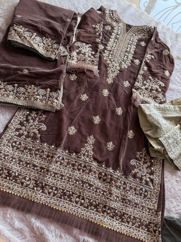 ZIAAZ DESIGNS 378 BROWN VELVET SUITS WHOLESALE