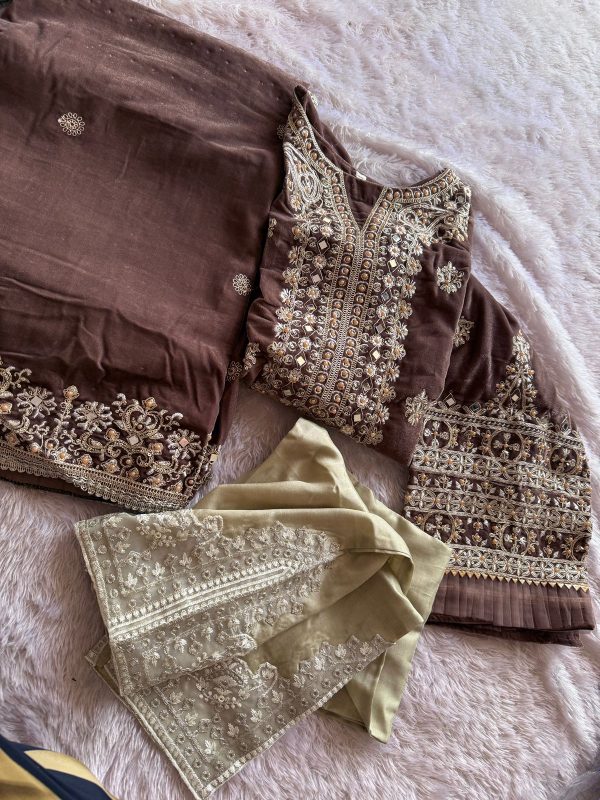 ZIAAZ DESIGNS 378 BROWN VELVET SUITS WHOLESALE