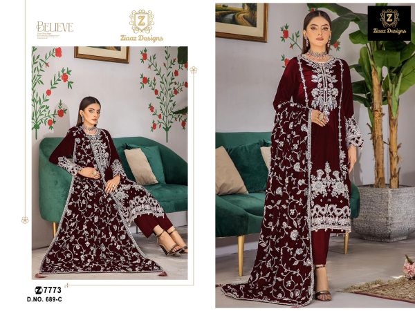 ZIAAZ DESIGNS 689 C PAKISTANI VELVET SUITS