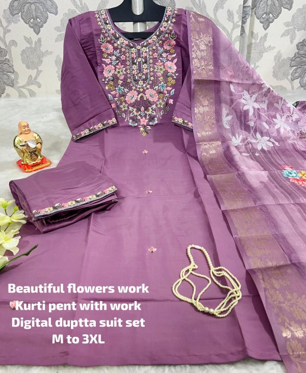 BEAUTIFUL FLOWER WORK KURTI WHOLESALE