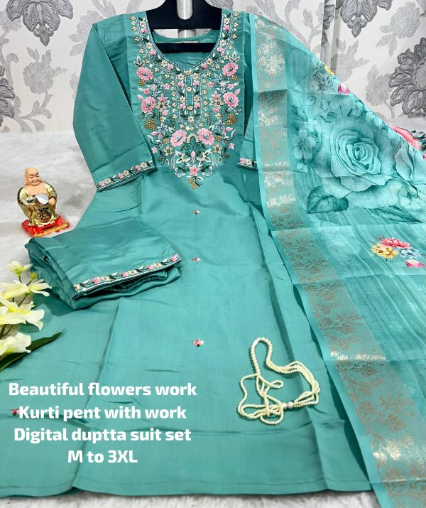 BEAUTIFUL FLOWER WORK KURTI WHOLESALE