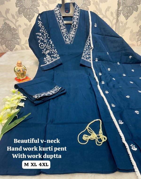 BEAUTIFUL V NECK HAND WORK KURTI WHOLESALE