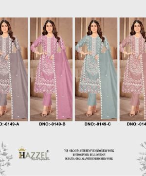 HAZZEL 0149 A B C D ORGANZA PAKISTANI SUITS