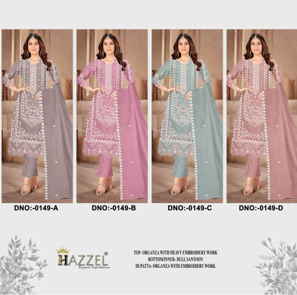 HAZZEL 0149 A B C D ORGANZA PAKISTANI SUITS