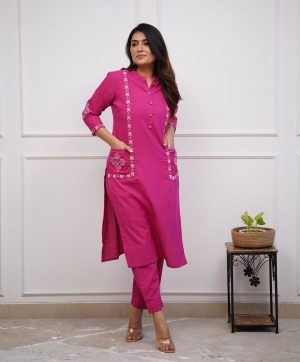 MF PINK RAYON POCKET KURTA WHOLESALE ONLINE