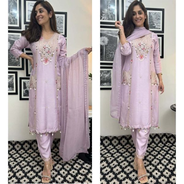 MURTI TRENDS PURPLE POCKET HAND WORK KURTI