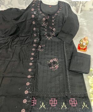 READYMADE MUSLIN BLACK KURTI AND LACE WORK DUPATTA