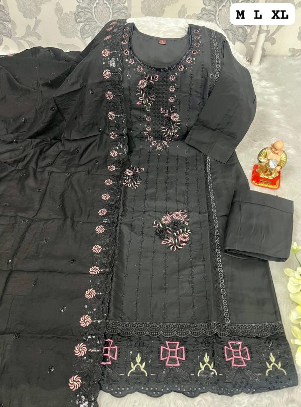 READYMADE MUSLIN BLACK KURTI AND LACE WORK DUPATTA