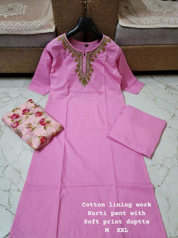 READYMADE PINK COTTON LINING WORK KURTI