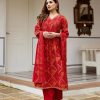 READYMADE RED COTTON CRAFTED SUITS WHOLESALE