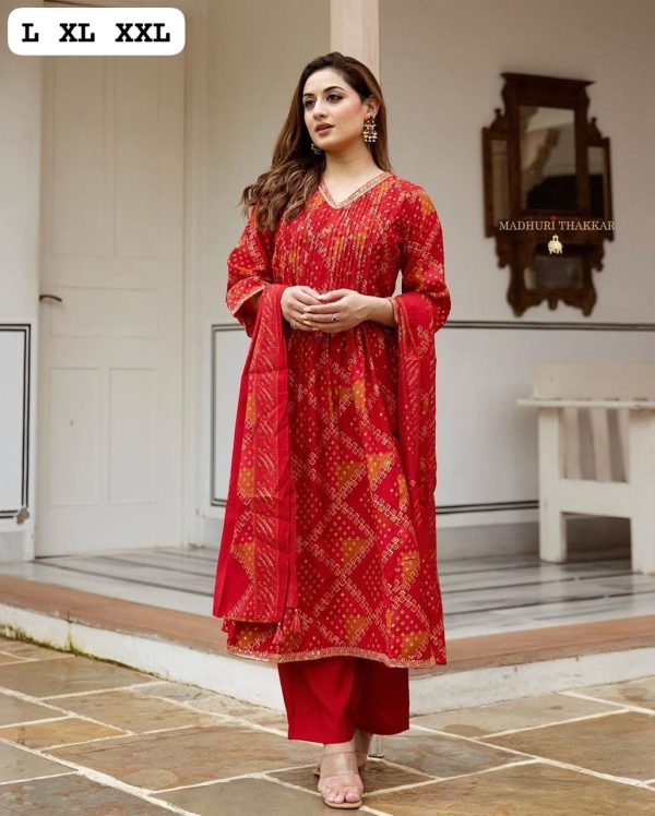 READYMADE RED COTTON CRAFTED SUITS WHOLESALE