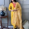 READYMADE YELLOW COTTON LINING WORK KURTI