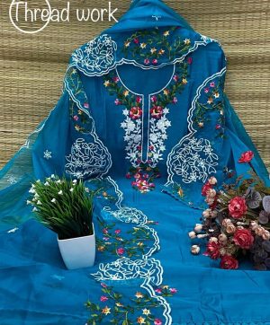 RN SILK MILL CHANDERI EMBROIDERED DRESS MATERIALS