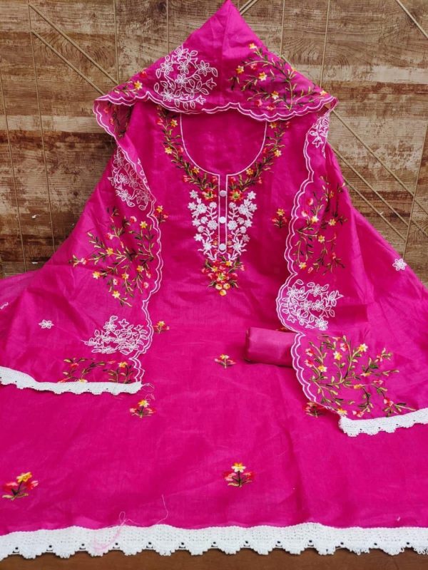 RN SILK MILL CHANDERI EMBROIDERED DRESS MATERIALS