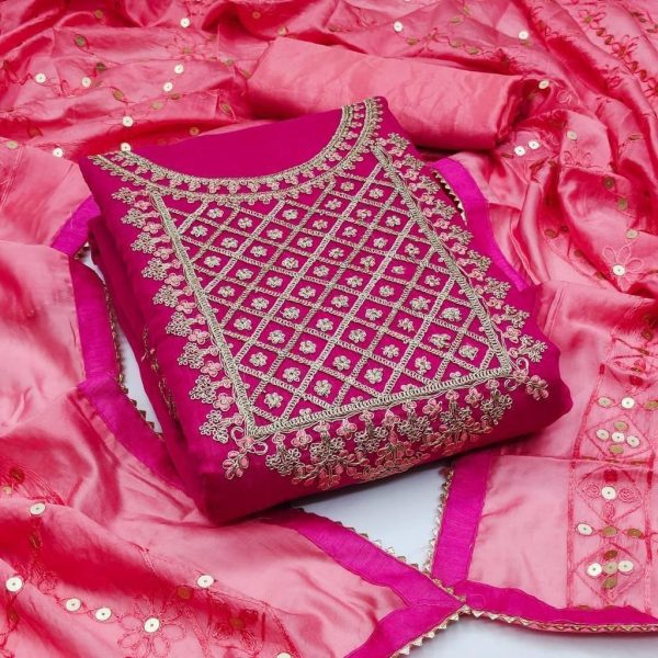 RN SILK MILL CHANDERI NECK EMBROIDERY MATERIALS