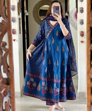 MURTI TRENDS BLUE COTTON ANGRAKHA SUITS SET