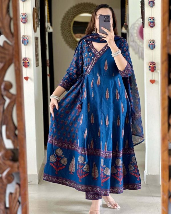 MURTI TRENDS BLUE COTTON ANGRAKHA SUITS SET