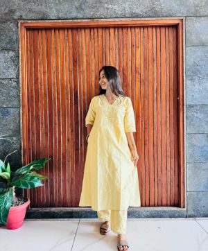 YELLOW BOMBAY COTTON AIR CUT KURTI WHOLESALE