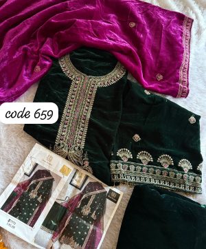 ZIAAZ DESIGNS 659 VELVET PAKISTANI SUITS WHOLESALE