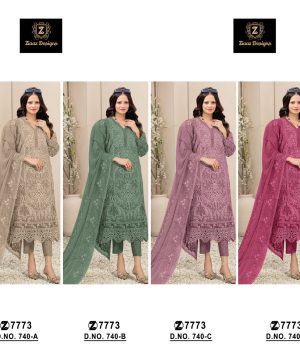 ZIAAZ DESIGNS 740 A B C D ORGANZA SUITS WHOLESALE