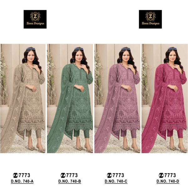 ZIAAZ DESIGNS 740 A B C D ORGANZA SUITS WHOLESALE