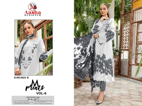 AASHA DESIGNER 1023 B M PRINTS VOL 6 SUITS