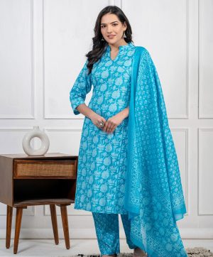 AKSHAR DESIGNER LIGHT BLUE PIYAA COTTON KURTI