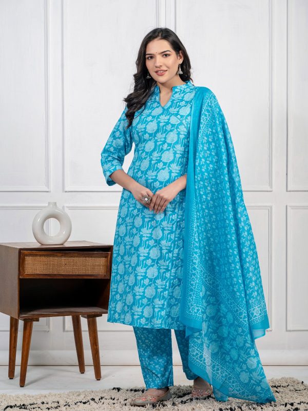 AKSHAR DESIGNER LIGHT BLUE PIYAA COTTON KURTI