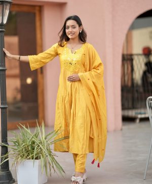 AKSHAR DESIGNER YELLOW KANCH MIRROR KURTI