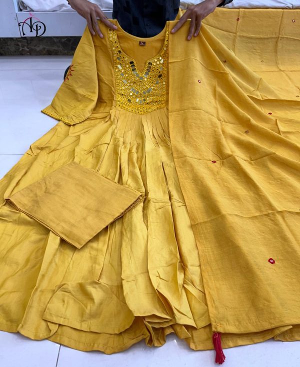 AKSHAR DESIGNER YELLOW KANCH MIRROR KURTI