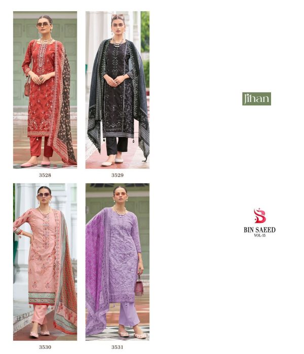 JIHAN 3528 TO 3531 BIN SAEED VOL 15 COTTON SUITS