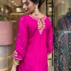 AKSHAR DESIGNER PINK BANANA CHANDERI SILK KURTI