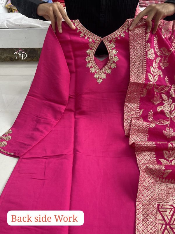 AKSHAR DESIGNER PINK BANANA CHANDERI SILK KURTI