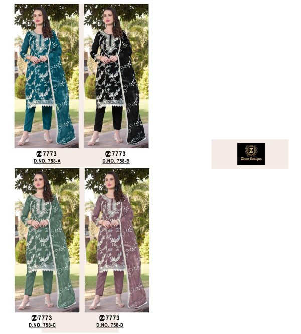 ZIAAZ DESIGNS 758 A B C D PAKISTANI SUITS ONLINE