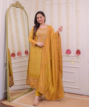 MURTI TRENDS YELLOW HAND WORK KURTI