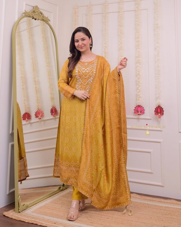 MURTI TRENDS YELLOW HAND WORK KURTI