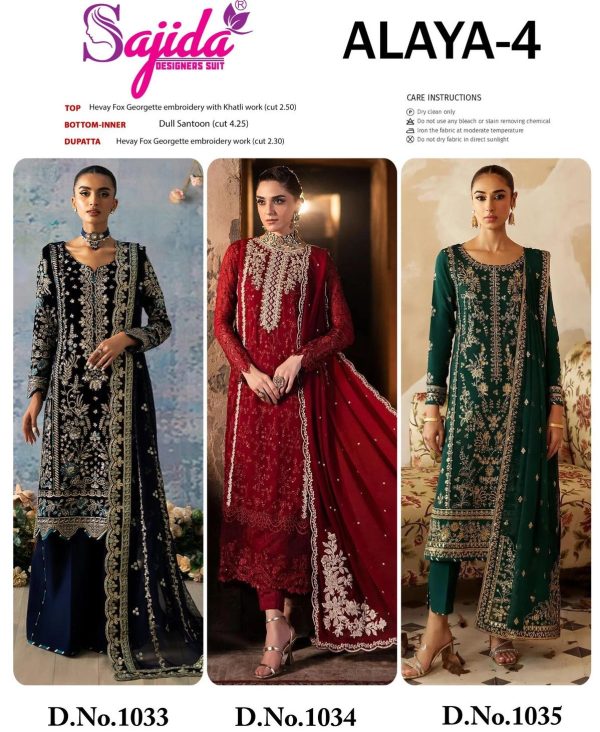 SAJIDA DESIGNERS 1033 1034 1035 ALAYA 4 SUITS