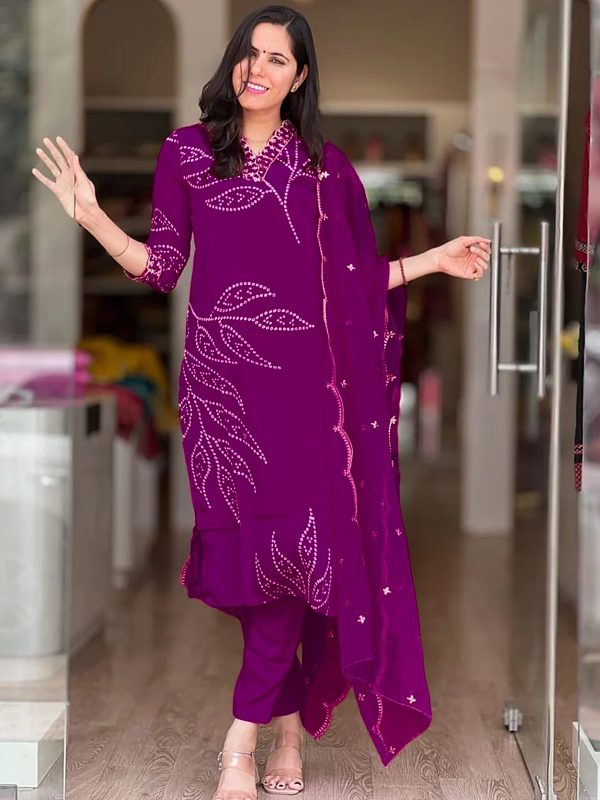 STITCHED PURPLE HEAVY CHINON KURTI COLLECTION