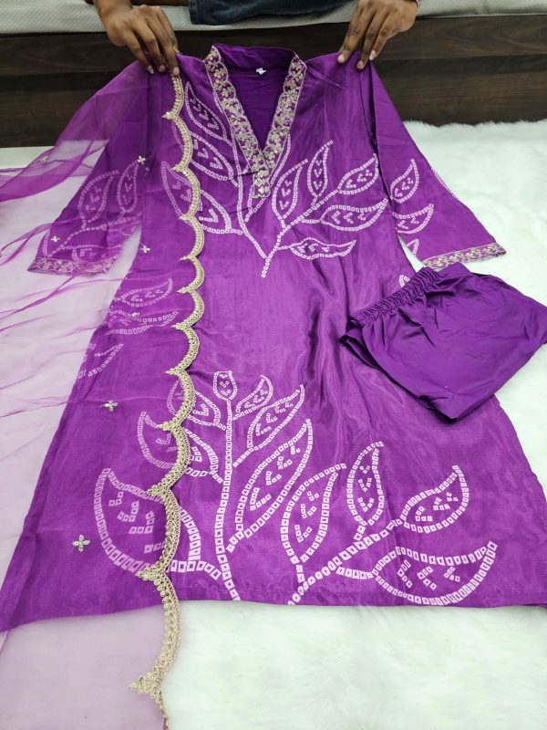 STITCHED PURPLE HEAVY CHINON KURTI COLLECTION