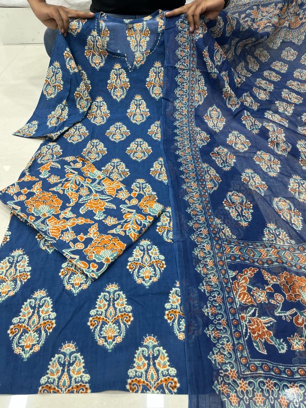 AKSHAR DESIGNER AJARAKH BLUE COTTON KURTI WHOLESALE