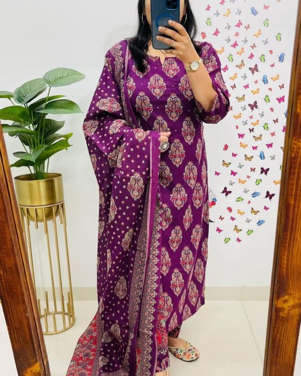 AKSHAR DESIGNER AJARAKH PURPLE COTTON KURTI WHOLESALE