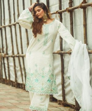 AKSHAR DESIGNER BLUE AKSHARA CHANDERI SUITS