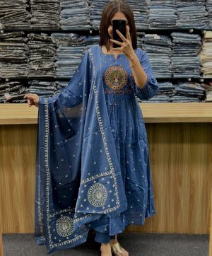 AKSHAR DESIGNER BLUE VHALI COTTON KURTI