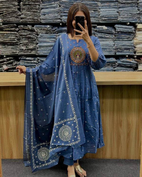 AKSHAR DESIGNER BLUE VHALI COTTON KURTI
