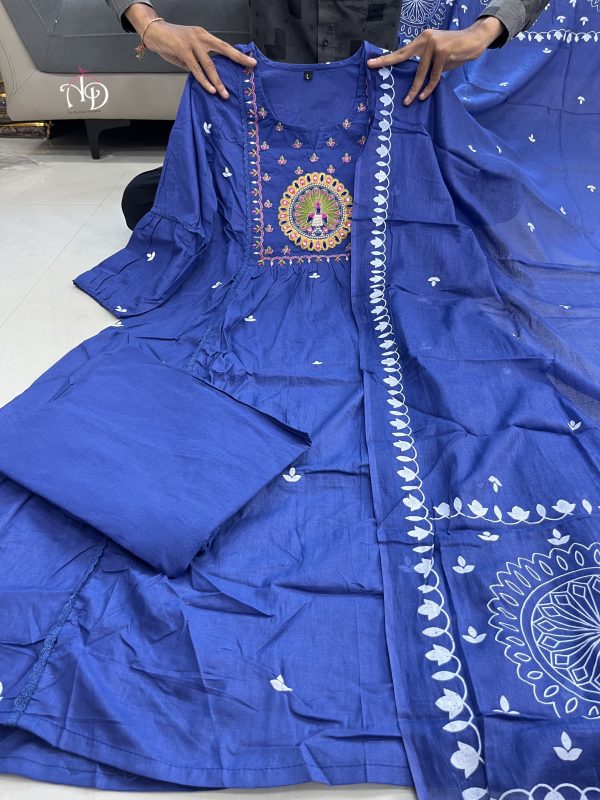 AKSHAR DESIGNER BLUE VHALI COTTON KURTI