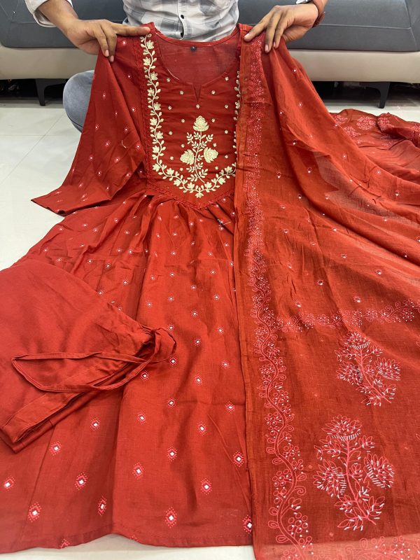 AKSHAR DESIGNER MAROON THREE PIECE SUITS SET WHOLESAE