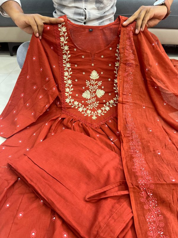 AKSHAR DESIGNER MAROON THREE PIECE SUITS SET WHOLESAE